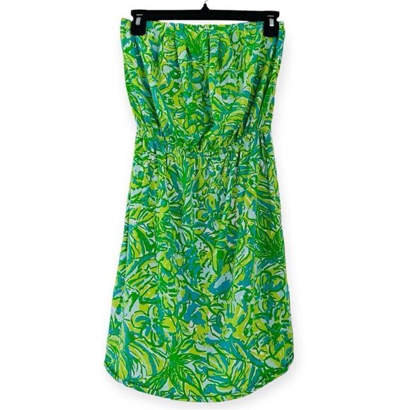 Lilly Pulitzer Windsor Strapless Dress Fresh Citrus Green Parrot Size Small - Picture 2 of 7